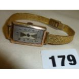 9ct gold ladies' Art Deco watch by Elkington (A/F - glass and hands missing), bracelet goldtone (not