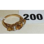 Citrine and seed pearl gold ring indistinctly marked as 18ct, size Q