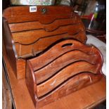 Oak letter rack c. 1930s and a smaller similar with brass inlay