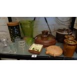 Portmeirion storage jar, heavy pottery dog bowl, a tobacco jar and other items