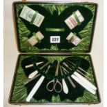 Sewing and manicure related items in a case, inc. two propelling pencils, needle cases, etc.