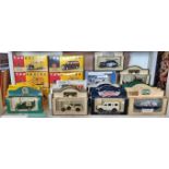 Shelf of 30 Lledo Vanguard and "Days Gone By" diecast vehicles boxed