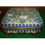 Unusual 19th c. Sarreguemines Persian style Majolica ormulu mounted casket with quilted satin