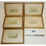 Set of five small framed prints of cathedrals and a Sterling silver, F. Baker & Sons, mechanical