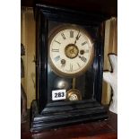 Victorian ebonised wood alarm mantle clock with German movement