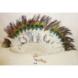 19th c. Chinese painted feather fan