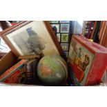 Yogi Bear puzzle blocks, Nutbrown Party biscuit cutters, child's tin globe, framed stamps, etc.