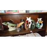 Royal Winton "Clovelly" gurgle jug, three other gurgle jugs, two china leaping salmon and a