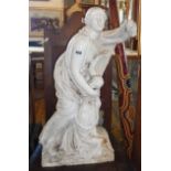 Classical painted garden statue of lady and child