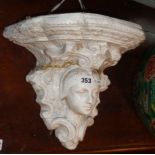 Victorian plaster wall bracket with Art Nouveau lady mask relief