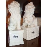 19th c. Chinese blanc de chine Fo dog incense burner pair