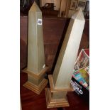Pair of wooden obelisks
