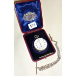 Victorian 1881, hallmarked Sterling Silver Waltham pocket watch in case with silver fob chain and