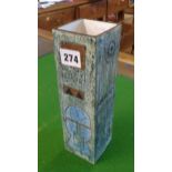 Studio pottery - a Troika tall square sided slab vase, 9" x 2.5", signed as Linda Taylor under