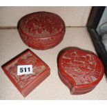 Early 20th c. Chinese red lacquer boxes x 3