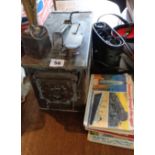 Military tin ammunition box, a spring balance, pair of Boots binoculars, etc.