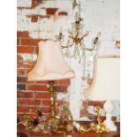 Two table lamps, two chandeliers, wall lights, etc.