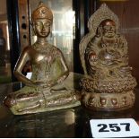 Tibetan bronze Buddha figure and a Chinese bronze Maitreya Buddha figure, 9cm tall