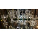 Seven assorted 19th c. drinking glasses inc. an engraved rummer on a capstan stem, long stemmed