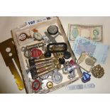 WW2 badges etc, some relating to Singapore, RAF Police, inc. banknotes and coins