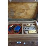 Old wooden box containing Meccano