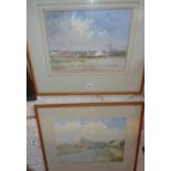 Pair of watercolours of English town scenes by Arnold DE SOET (b.1900), signed lower left