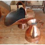 Victorian copper gallon jug and a Victorian copper coal helmet
