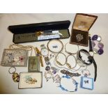 Quantity of costume jewellery, inc. hallmarked silver bracelets, vintage wrist watches, marcasite