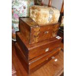 Two Victorian rosewood jewellery boxes, a velvet covered casket and a Tunbridge ware type box