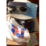 Military epaulettes, cap, RAF spectacles MK II pilots sunglasses in case, WW2 shells, soldiers