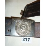 German military leather belt with eagle and swastika to buckle, c. WW2