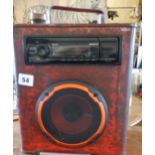 Old petrol can converted into a CD player for festivals, camping, etc. (together with battery