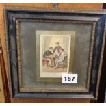 Small 19th c. colour engraving of chess players in Hogarth frame