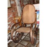 Bentwood rocking chair with cane seat and back
