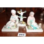 Two small Staffordshire figures and a ring stand (A/F)