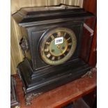 Victorian marble 8 day mantel clock with black chapter ring having brass Roman numerals and hands