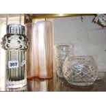 Scandinavian smoky glass bobbled vase, and four other glass pieces