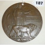 WW1 bronze death plaque for a William Christopher Ansell (drilled hole)