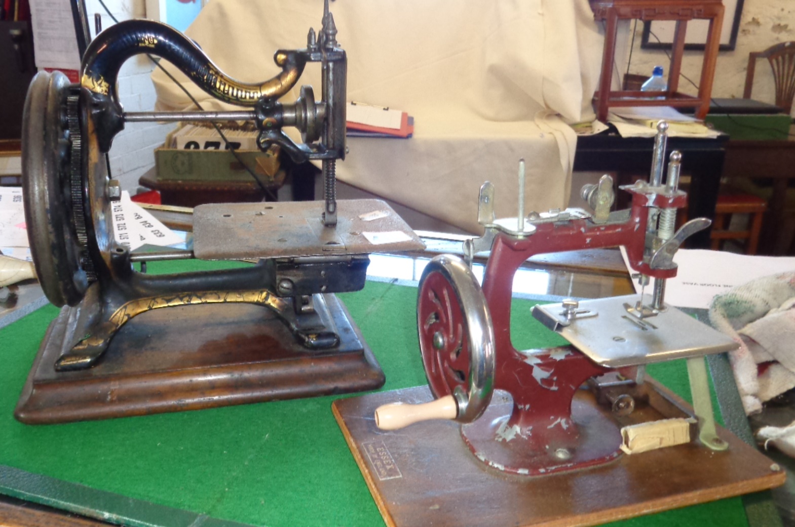 Agenoria sewing machine, c. 1870s, by A Maxfield, Birmingham, with black enamelled body, gilt