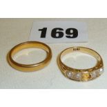 22ct gold wedding ring and an 18ct dress ring (pearl missing)