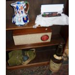 A retro Sky Baron radio, box of glass grapes, a Mason Ironstone Imari jug and a gas mask!