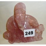 Antique Chinese carved rose quartz figure of a seated scholar (11cm high)