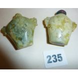 Two hardstone or spinach jade carved snuff bottles