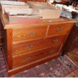 Victorian pine three drawer chest with brass handles