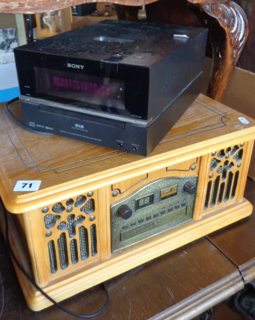 Sony DAB radio and a wooden cased Hifi unit