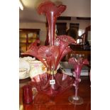 Victorian ruby or cranberry glass 7 branch epergne