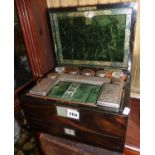 19th c. coromandel toilet or vanity box with fitted interior enclosing pierced and embossed silver