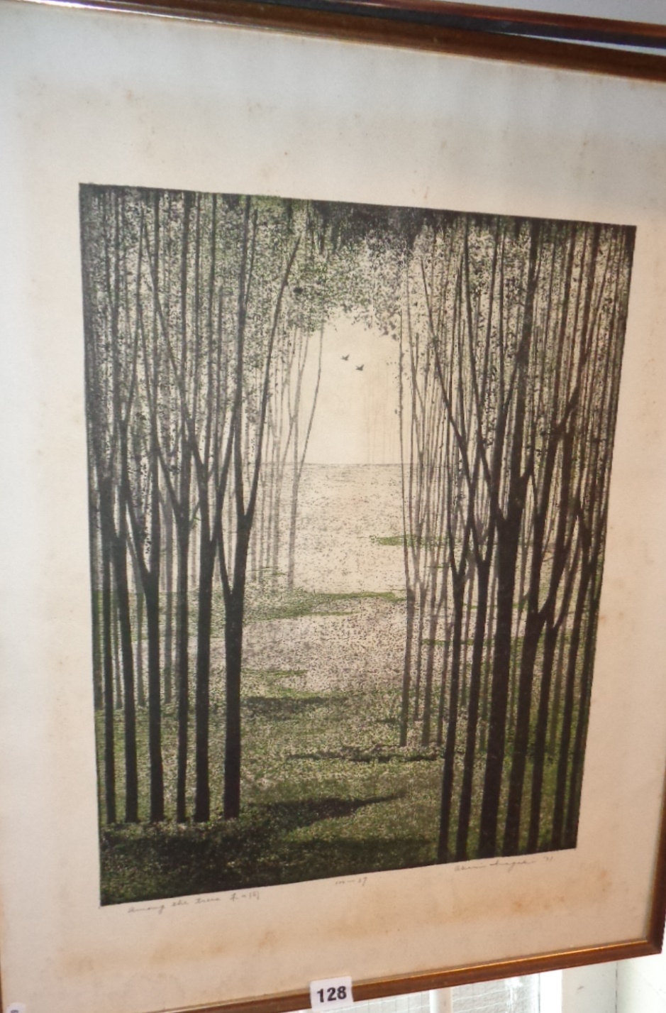 Akemi INAGAKI Japan, aquatint 27/100, titled "Among the Trees"