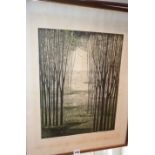 Akemi INAGAKI Japan, aquatint 27/100, titled "Among the Trees"