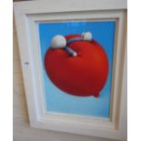 A Doug HYDE original pastel painting of a red balloon with figure titled verso "Top of the World",